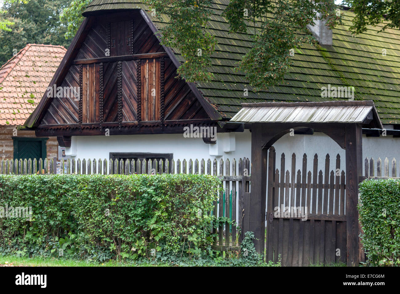Museo all'aperto di architettura popolare Prerov nad Labem, Boemia centrale, Repubblica Ceca case rurali villaggio Foto Stock