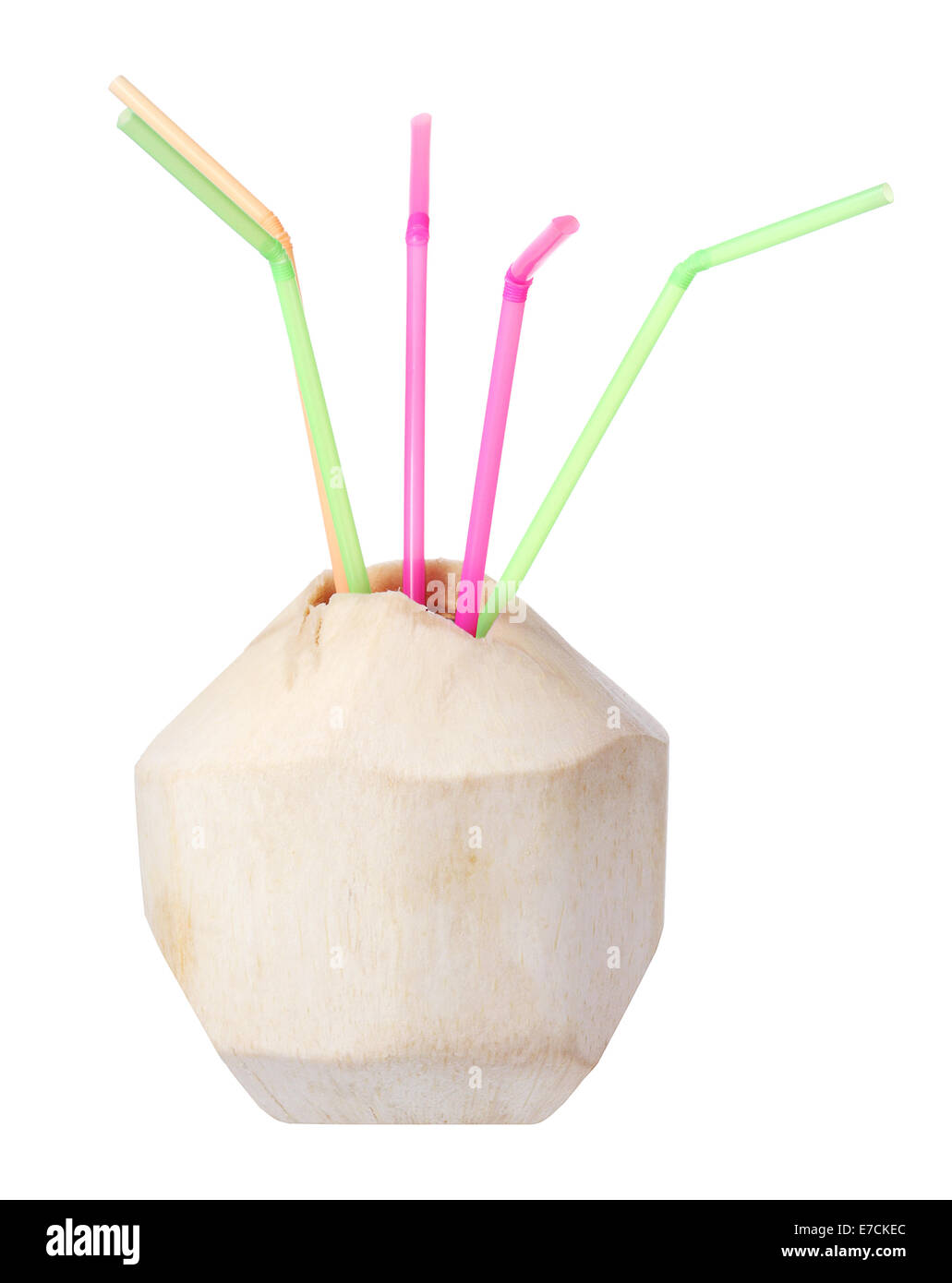 Noce di cocco con cannucce Foto Stock