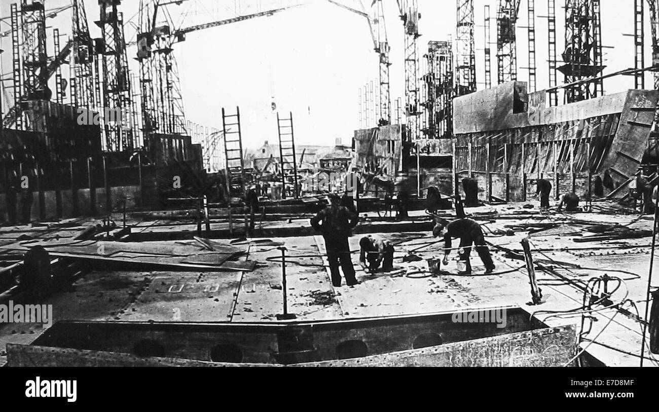 Costruzione di RMS Queen Elizabeth ha lanciato nel 1938 Foto Stock