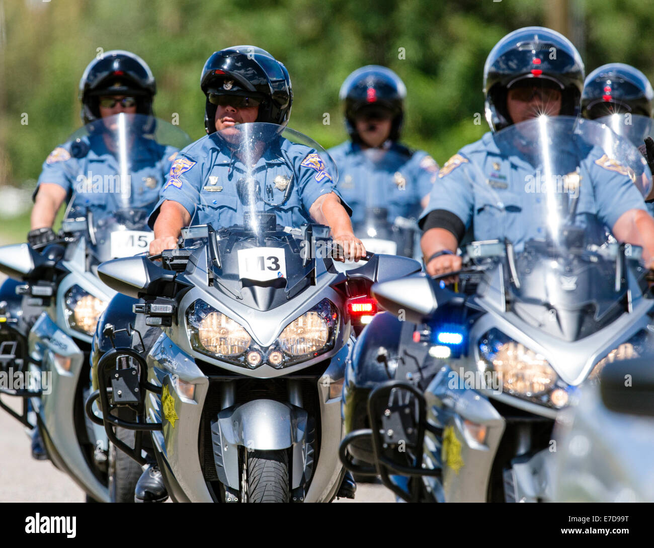 Colorado Polizia di Stato motocicli, USA Pro Challenge bike race, stadio 3, central Colorado, STATI UNITI D'AMERICA Foto Stock