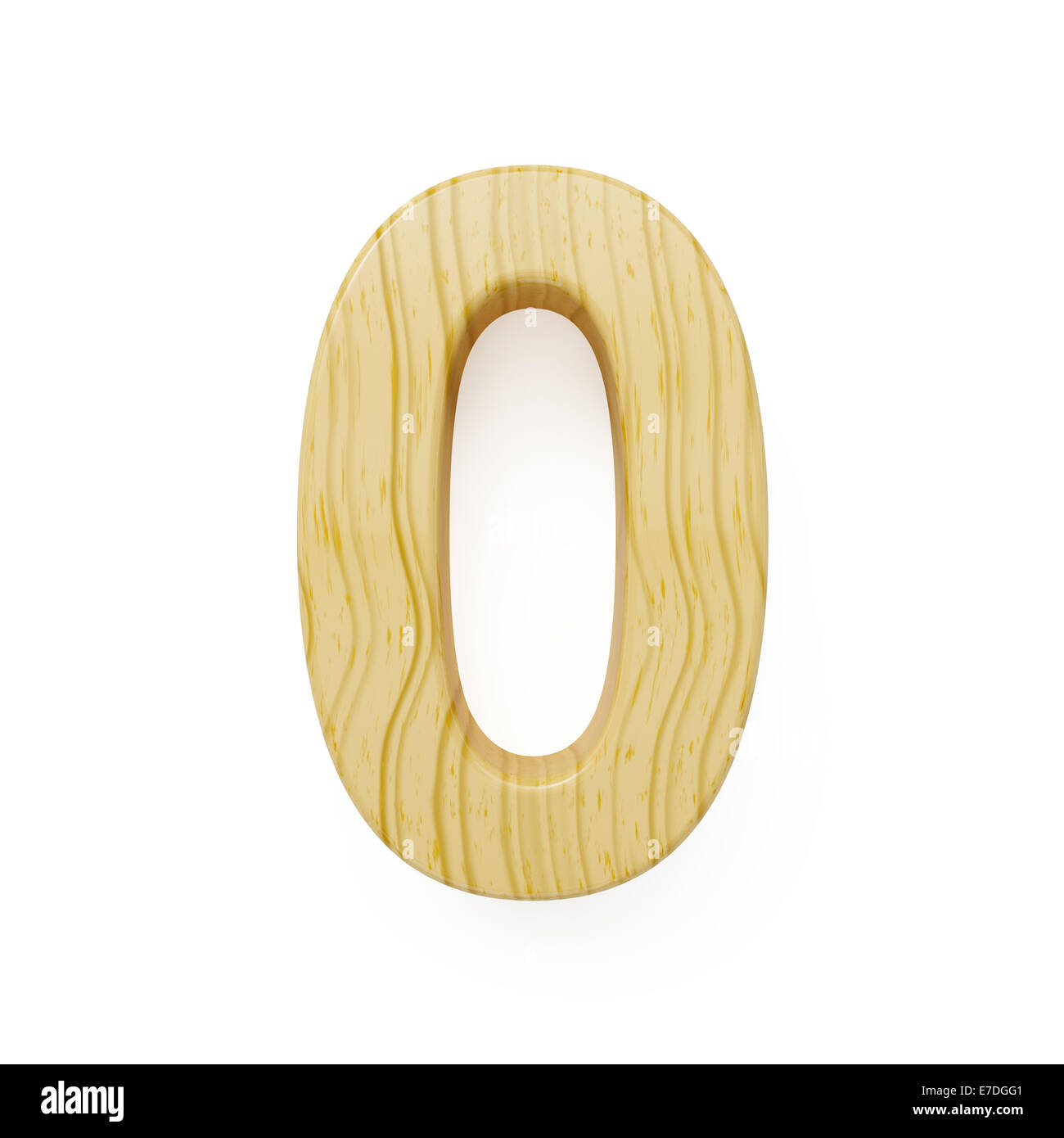 3D render di legno cifra zero simbolo - 0. Isolato su sfondo bianco Foto Stock