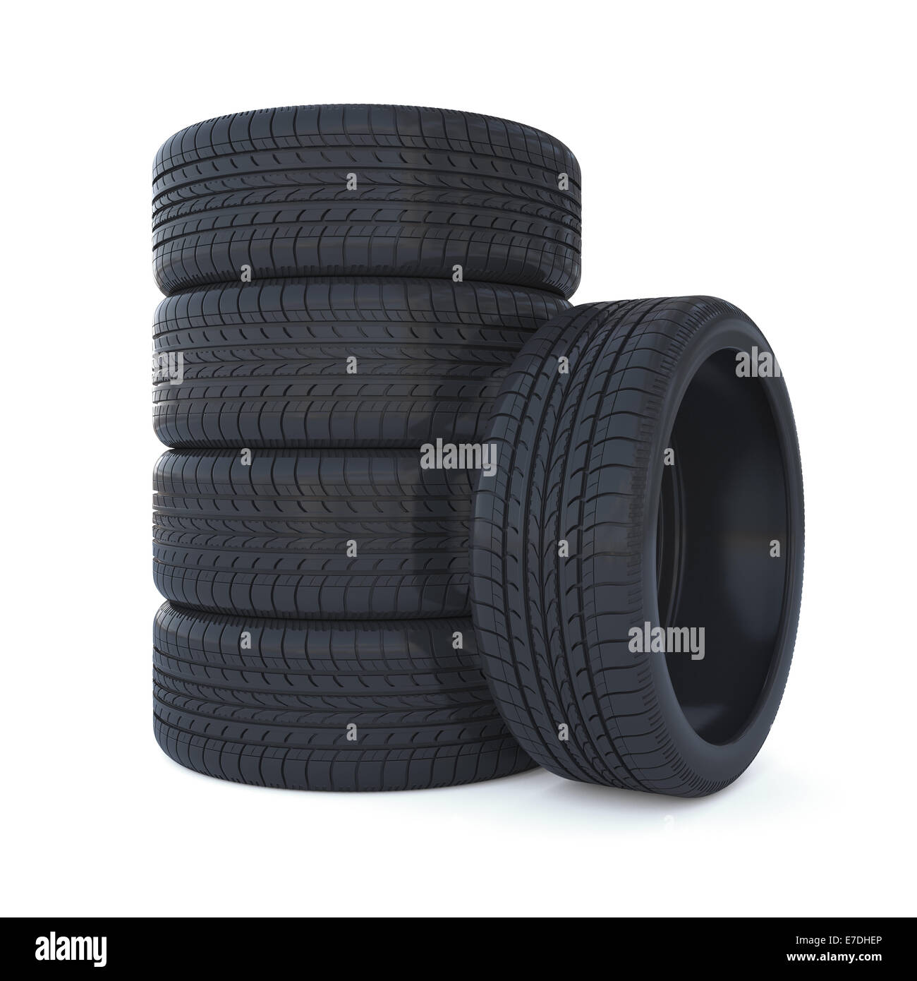 Alta risoluzione 3D render di pneumatici nuovi isolati su bianco Foto Stock