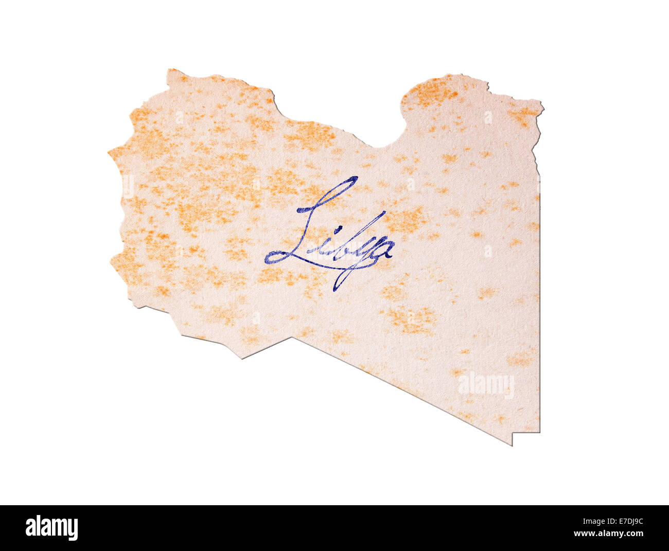 Libia - carta vecchia con la scrittura, l'inchiostro blu Foto Stock