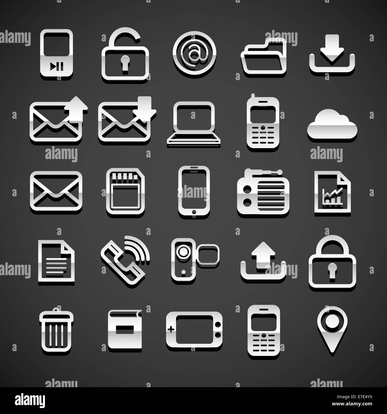 Metallica piana icone universali Foto Stock