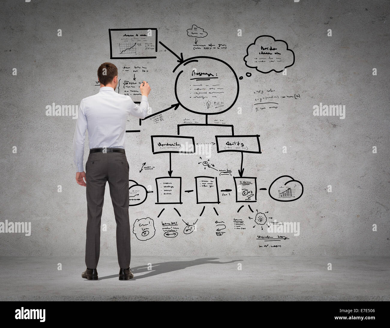 Imprenditore o un insegnante con marcatore dal retro Foto Stock