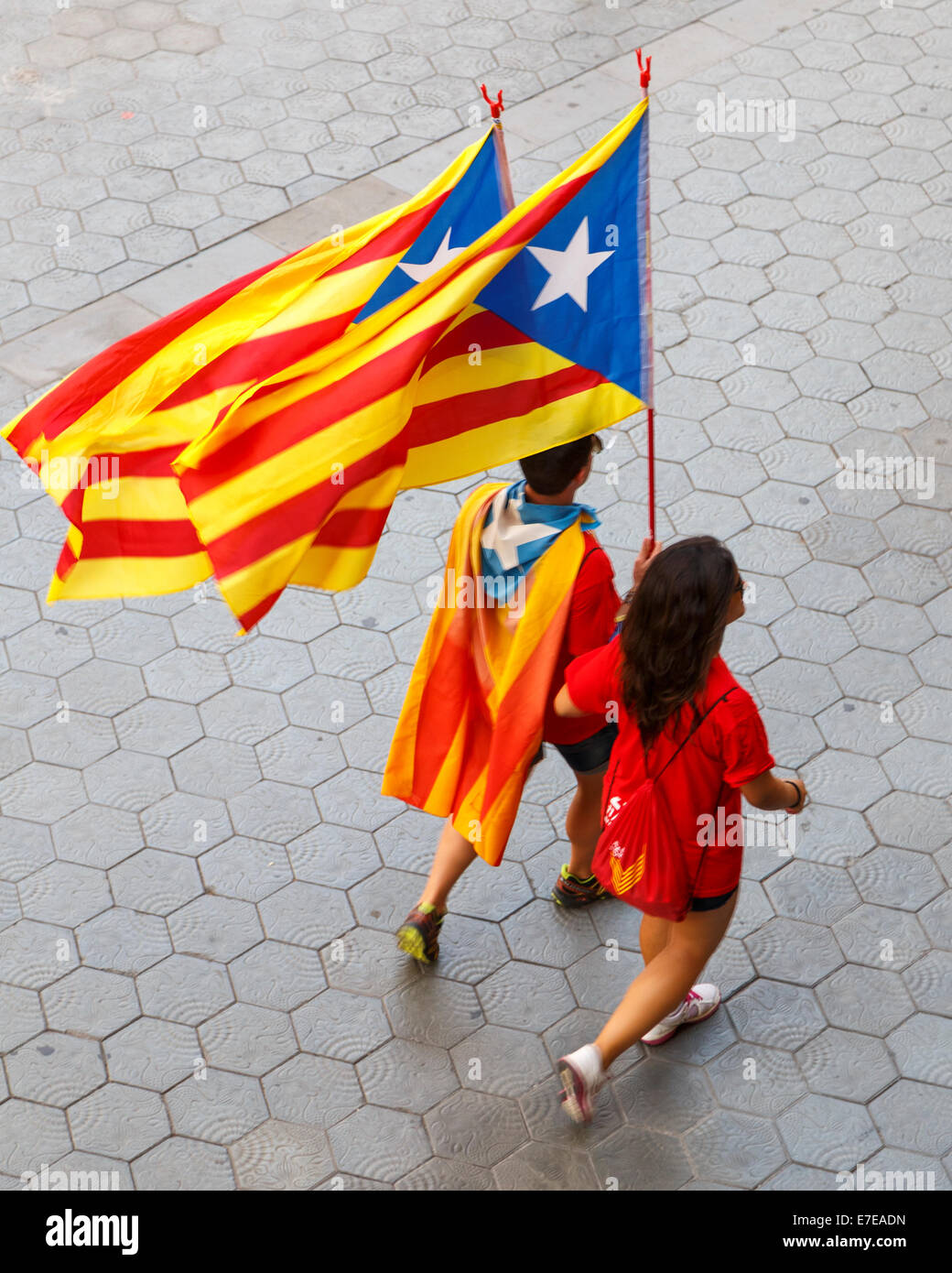 Barcellona, Spagna - 11 Settembre 2014: persone chiamate per l'indipendenza catalana del trecentesimo Catalan Giornata Nazionale per le strade di Foto Stock
