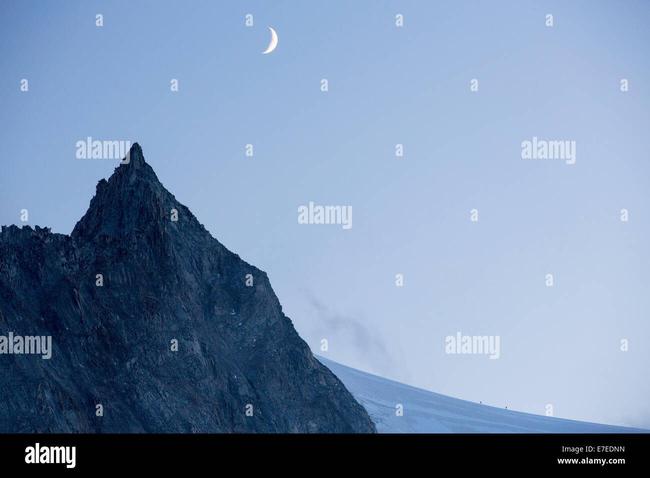 Gli alpinisti sul rapido calo Glacier D' Orny sopra la Val Ferret nelle Alpi Svizzere. Foto Stock