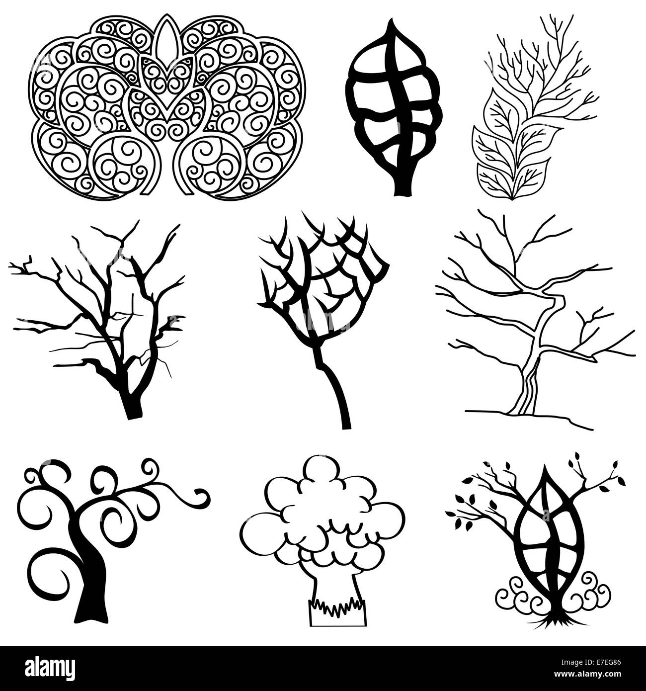 Raccolta di silhouette ad albero Foto Stock