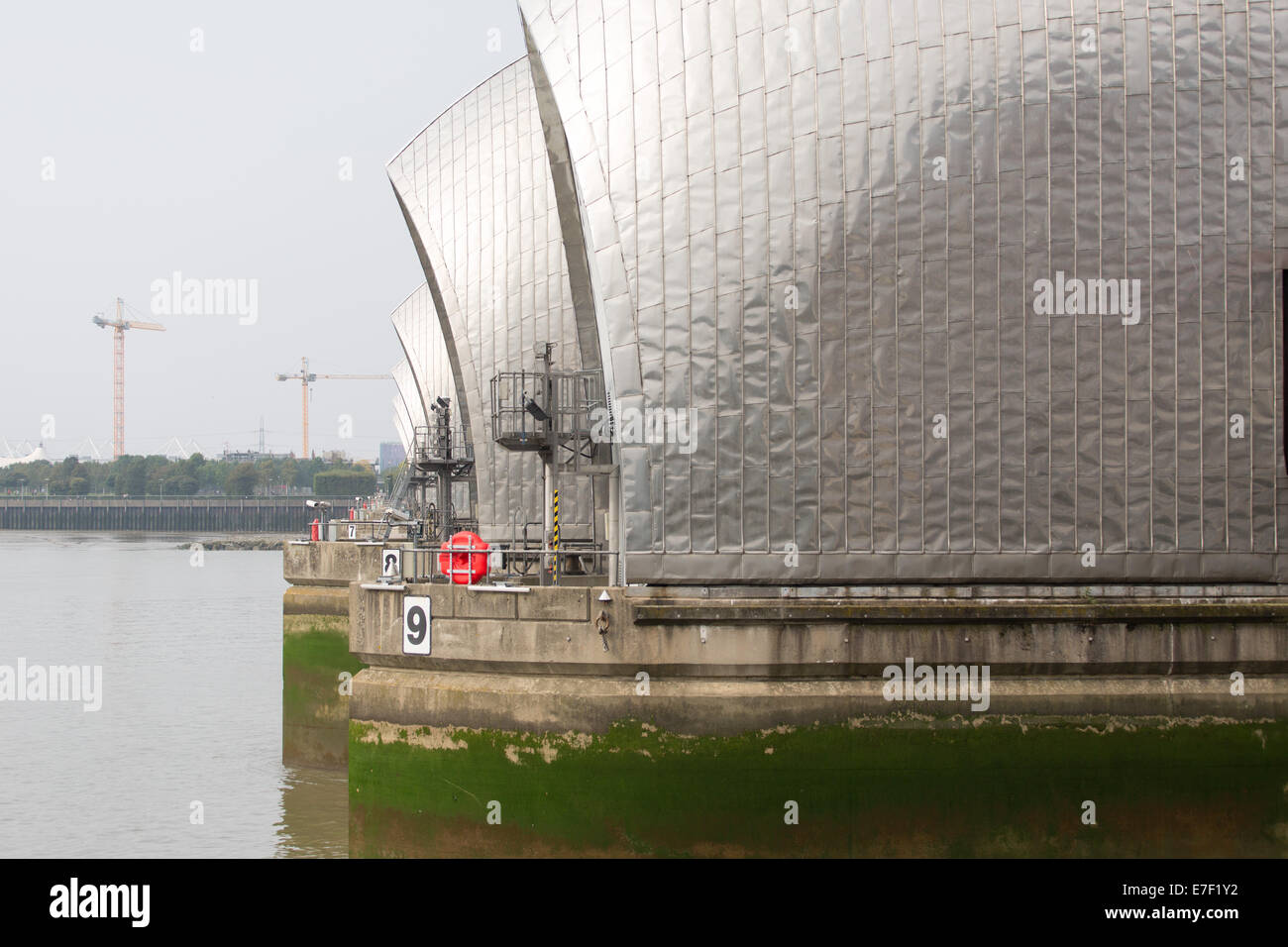 Il fiume Thames Barrier vicino a Woolwich Londra Foto Stock