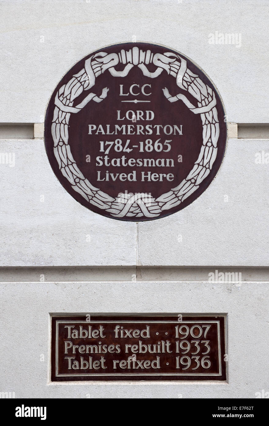 Placca a 4 giardini Carlton, City of Westminster, Londra per Lord Palmerston. Foto Stock