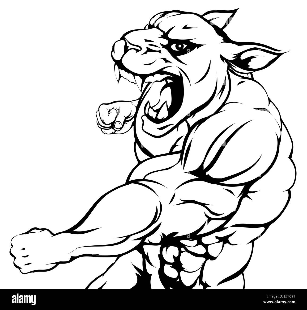 Un robusto pantera muscolare carattere mascotte sportive di attaccare con un punzone Foto Stock Un robusto pantera muscolare carattere mascotte sportive di attaccare con un punzone Foto Stock