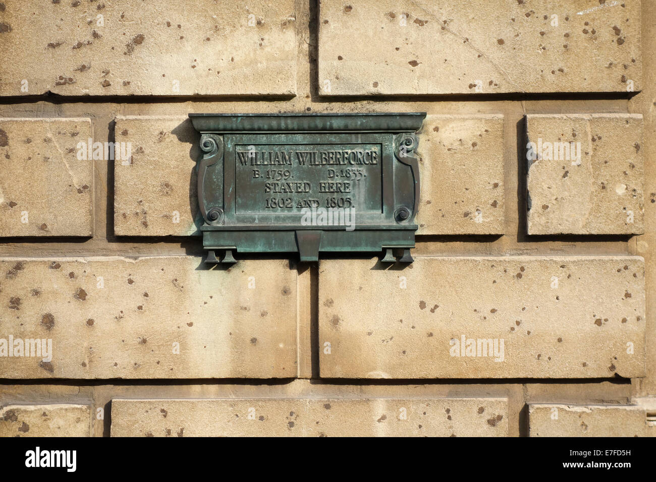 William Wilberforce vi rimase Plaque, Bath, Somerset, Inghilterra, Regno Unito Foto Stock