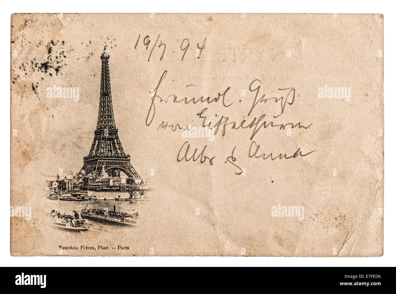 Rara cartolina vintage con la Torre Eiffel a Parigi, Francia, circa 1894 Foto Stock