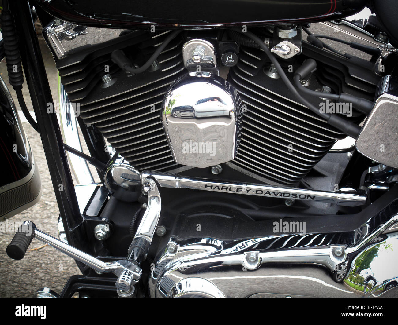Chrome dettagliando sulla Harley Davidson Moto Foto Stock