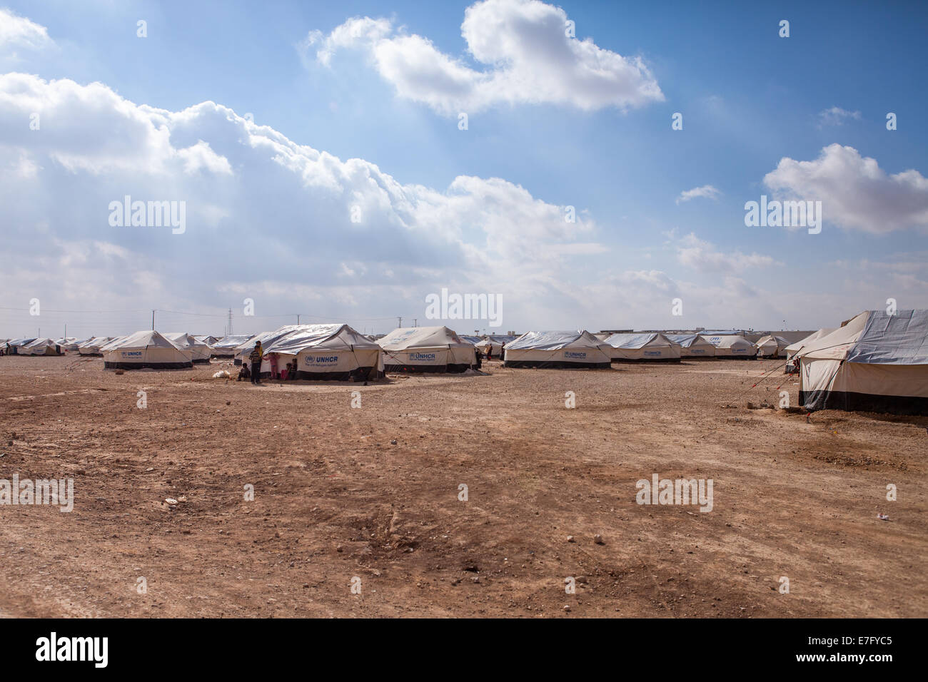 Zaatari (o Za'Atari) campo profughi per rifugiati siriano, nel nord della Giordania, vicino al confine con la Siria. Foto Stock