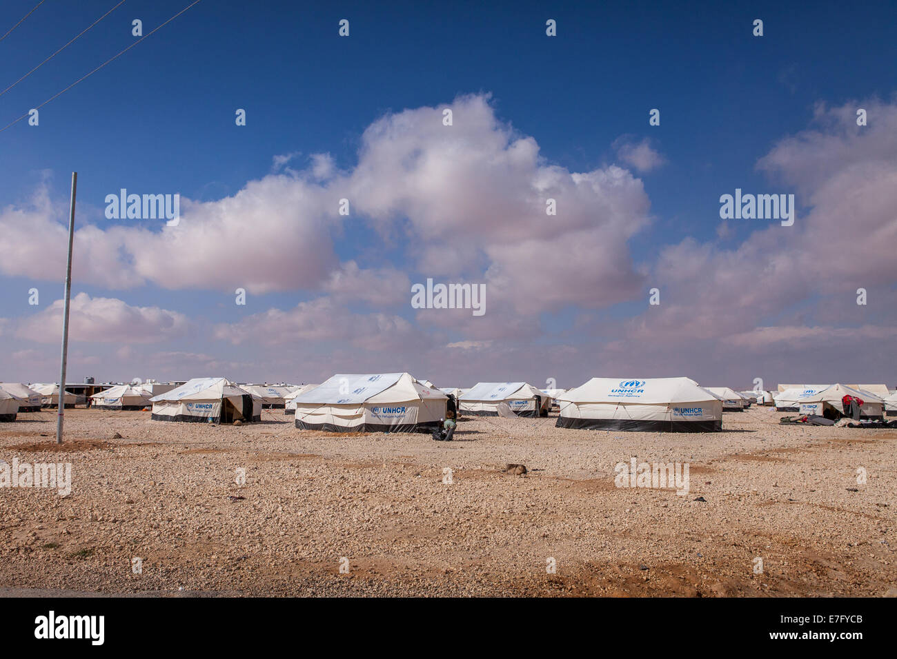 Zaatari (o Za'Atari) campo profughi per rifugiati siriano, nel nord della Giordania, vicino al confine con la Siria. Foto Stock