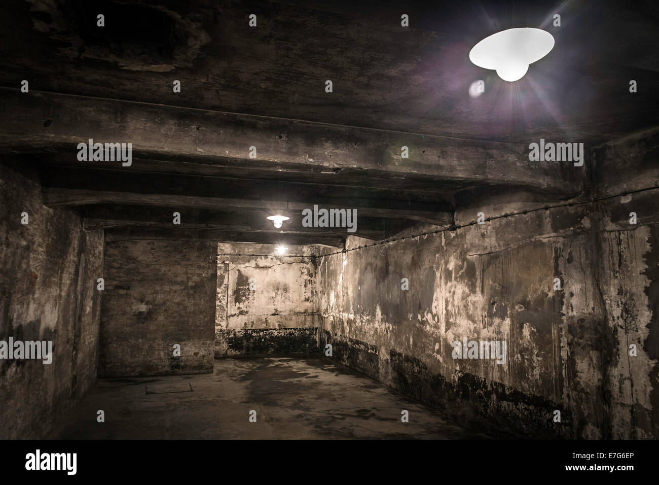 La camera a gas, Auschwitz io sterminio camp, Oswiecim, Polonia Foto Stock