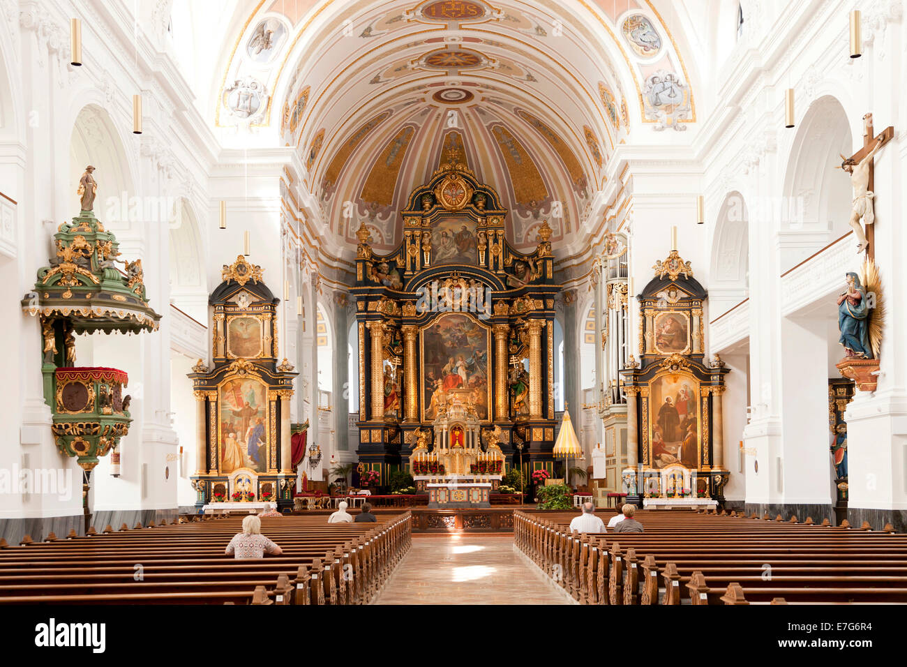 Interno, neo-barocca Basilica di Sant'Anna nella città di pellegrinaggio Altötting, Alta Baviera, Baviera, Germania Foto Stock