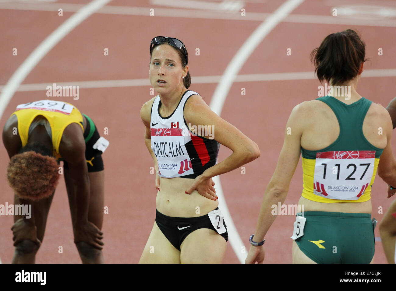 Noelle MONTCALM del Canada nel womens 400m ostacoli nell'atletica di Hampden Park, nel 2014 giochi del Commonwealth, Glasgow Foto Stock