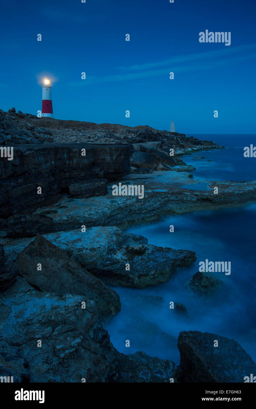 Twilight su Portland Bill Lighthouse, Portland, Dorset, Inghilterra Foto Stock