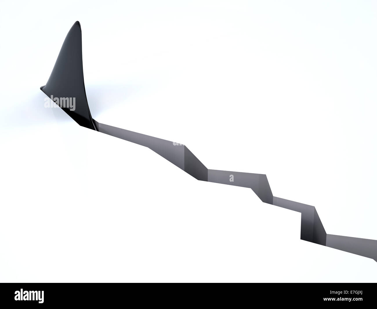 Pinna di squalo la lacerazione attraverso lo sfondo bianco, 3d illustrazione Foto Stock