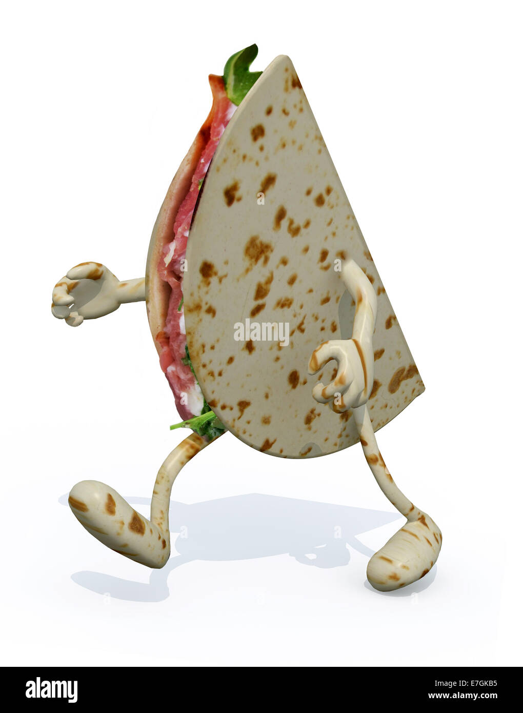 La piadina con le braccia e le gambe, 3d illustrazione Foto Stock