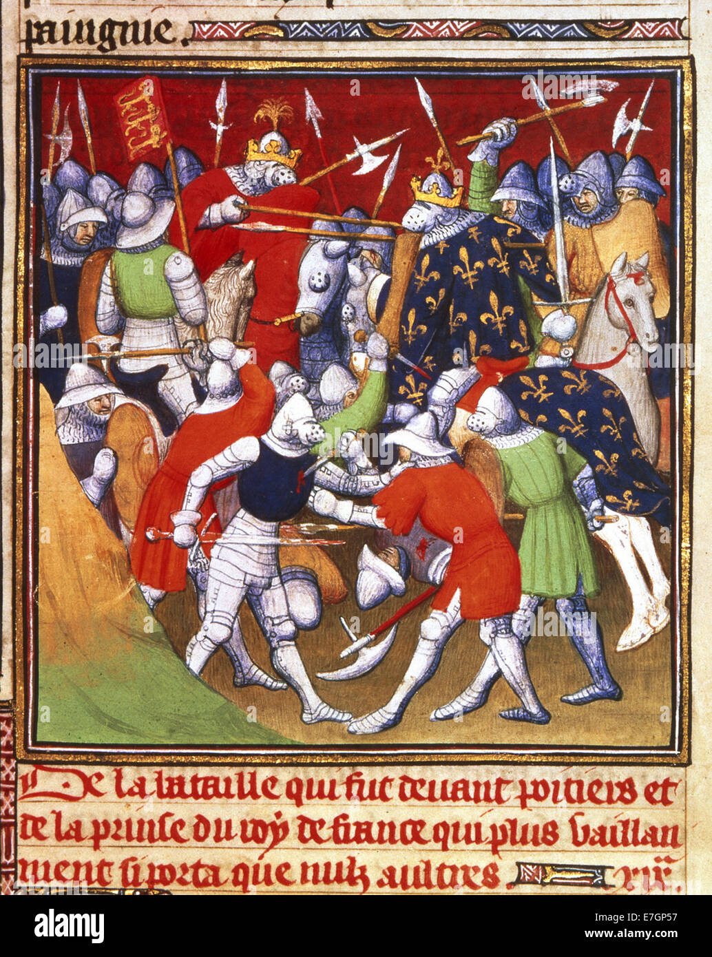 Battaglia di Poitiers - Grandes Chroniques de France (c.1415), f.166 - BL MS di cotone nero E II Foto Stock
