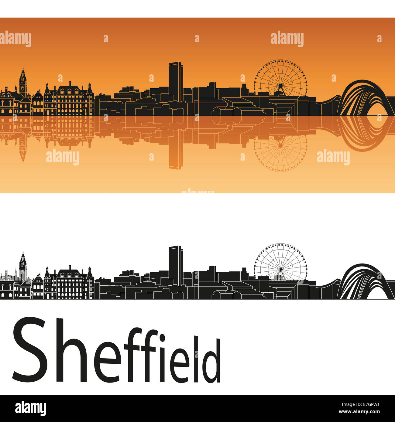Sheffield skyline in arancione Foto Stock