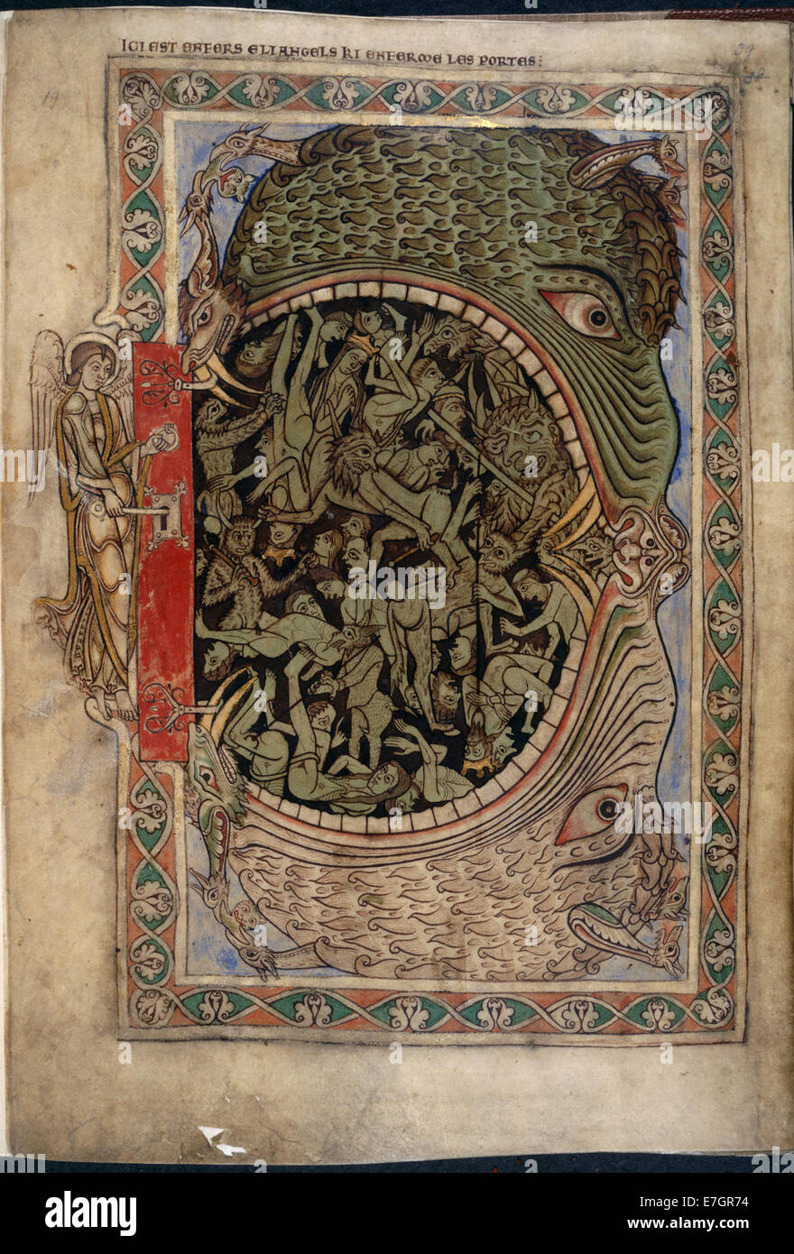 La straziante di Inferno - Winchester Salterio (XII C), f.39 - BL MS di cotone nero C IV Foto Stock
