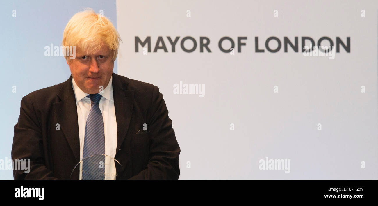 Londra, Regno Unito. Il 17 settembre 2014. Il sindaco di Londra Boris Johnson. Team London 2014 Awards presso il Municipio di Londra, Regno Unito. L'evento annuale che riconosce il contributo che i volontari di Londra stanno rendendo alla comunità in tutta la capitale. Foto Stock