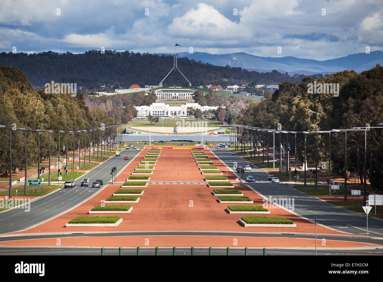 Canberra Australia capitale vista dal museo della guerra alla casa del parlamento Foto Stock