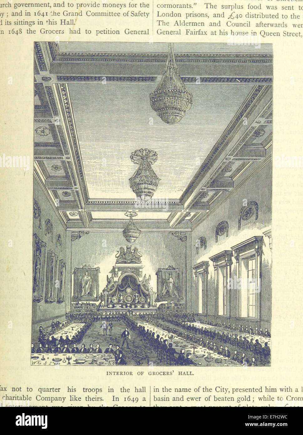 Illustrazione tratta da "ONL (1887)", pagina 1,433, raffigurante l'interno della Grocers' Hall, Londra. Foto Stock
