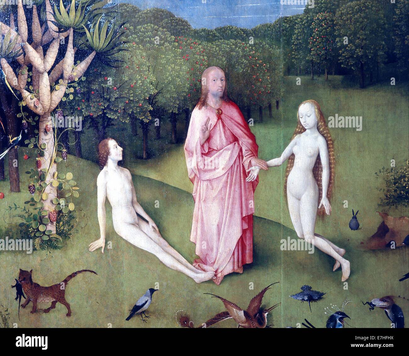 Il Giardino delle Delizie dipinto da Hieronymus Bosch il Museo del Prado, vicino, dettaglio Foto Stock