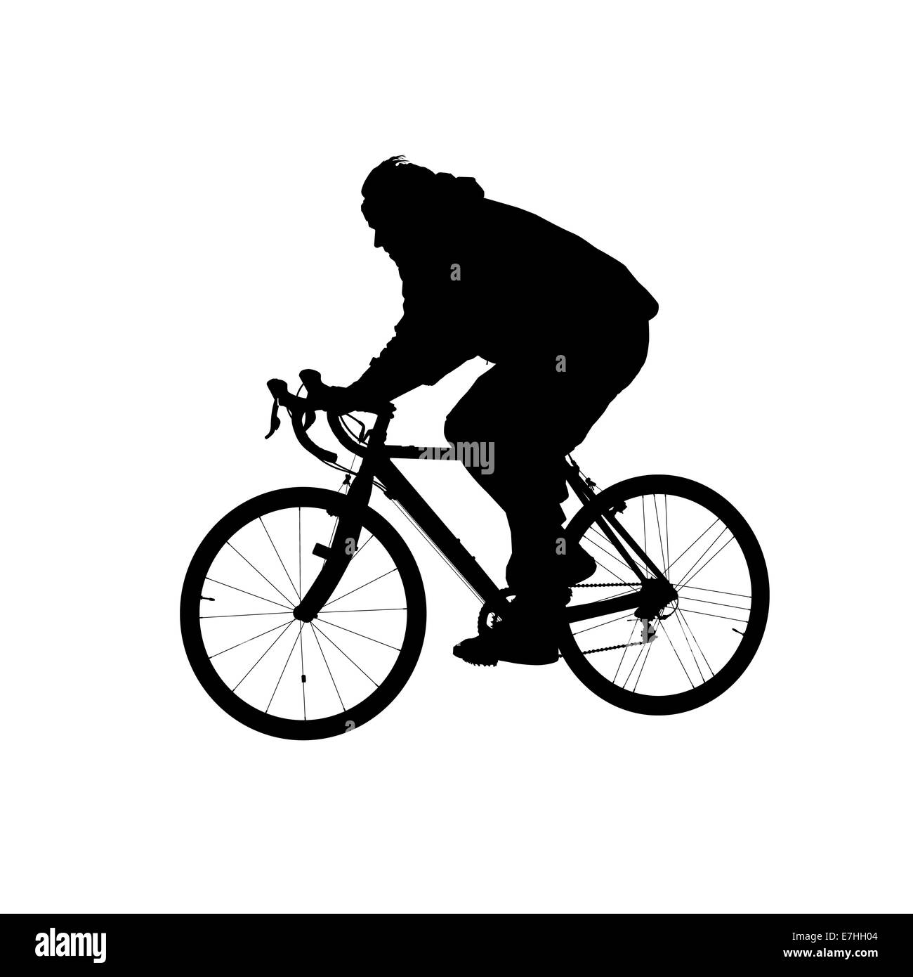 Silhouette di un uomo a cavallo di una bicicletta Foto Stock
