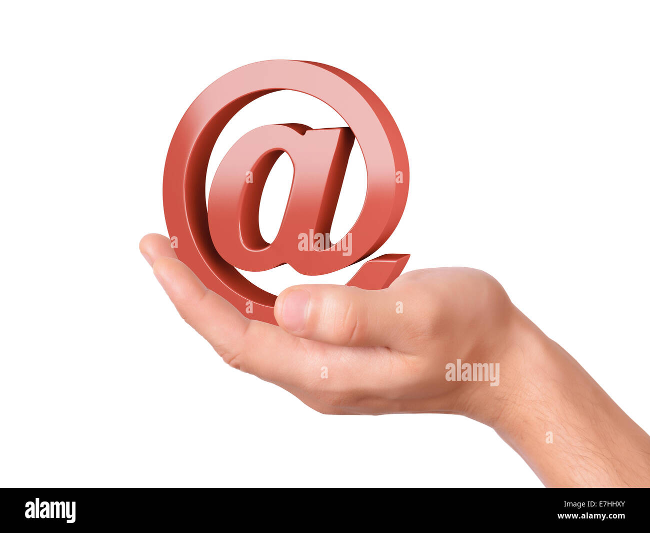 Immagine della mano che tiene a firmare la posta elettronica concetto su sfondo bianco Foto Stock