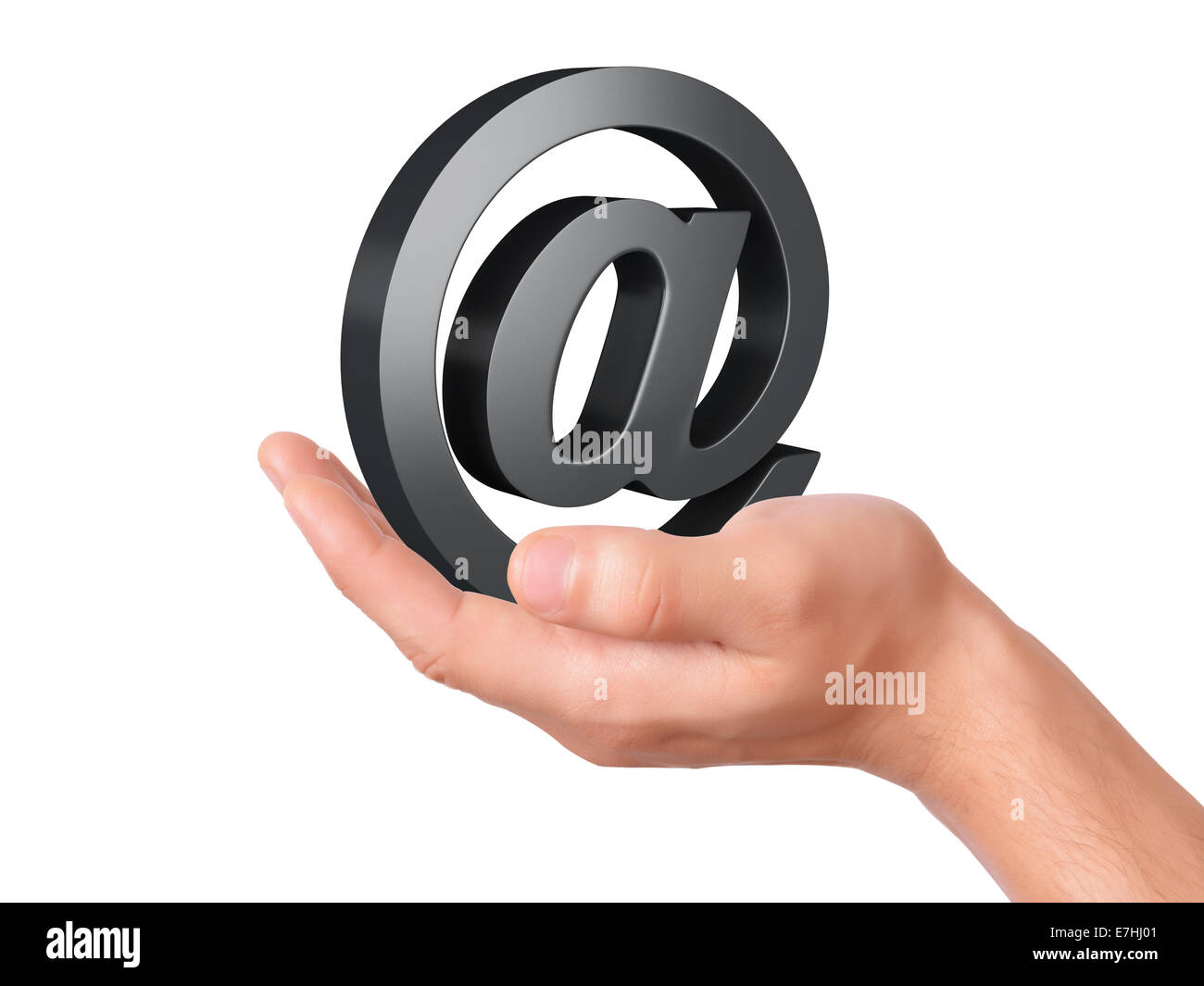 Immagine della mano che tiene a firmare la posta elettronica concetto su sfondo bianco Foto Stock