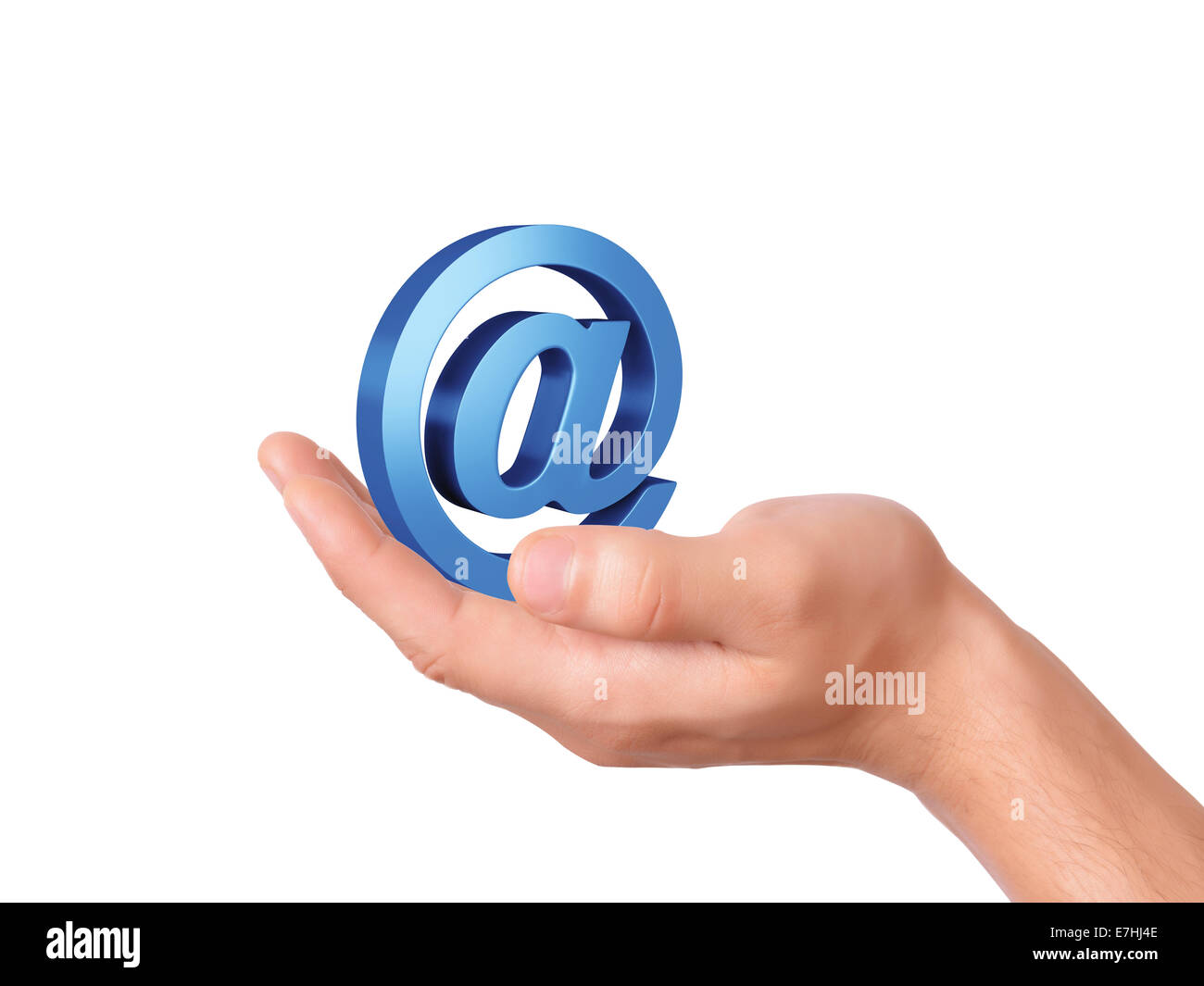 Immagine della mano che tiene a firmare la posta elettronica concetto su sfondo bianco Foto Stock