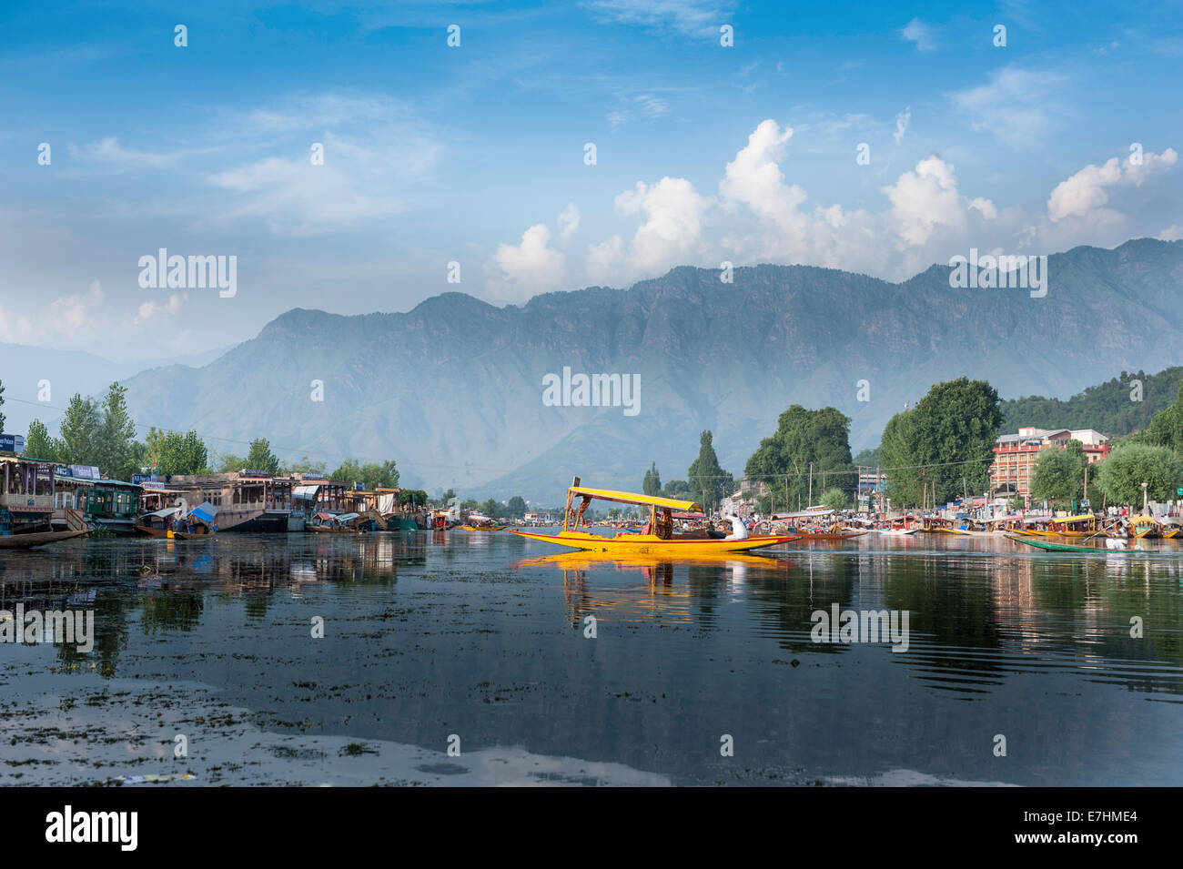 La questione del Kashmir, dal lago, Boat House boat, 'Jammu e Kashmir', Srinagar, Shikara, Turisti Foto Stock