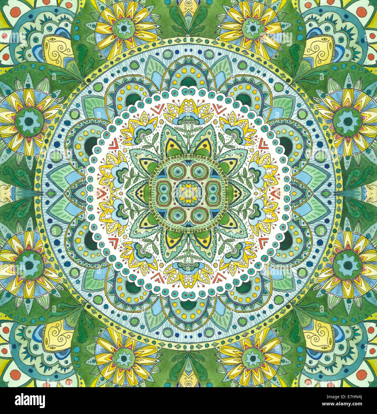 Schema di illustrazione Mandala verde Foto Stock