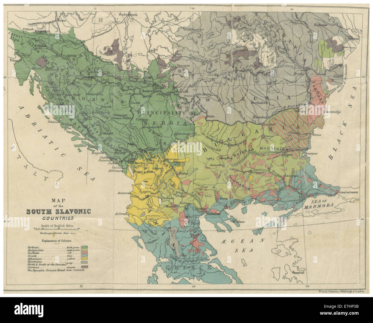 (1877) Mappa del sud PAESI SLAVI Foto Stock