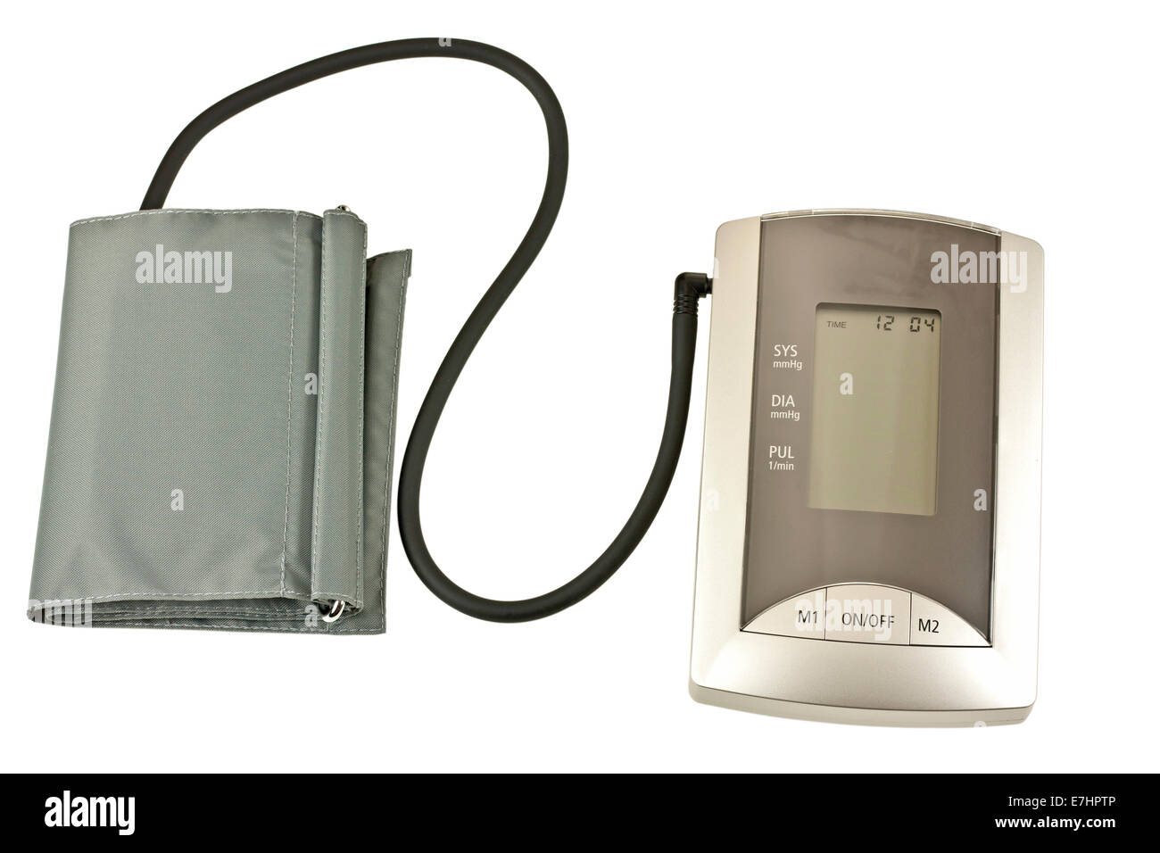 Monitor della pressione del sangue isolato su bianco con tracciato di ritaglio Foto Stock