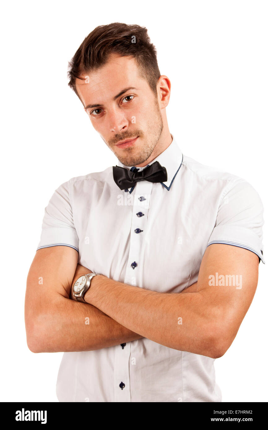 Attraente giovane con una barba isolate su sfondo bianco Foto Stock