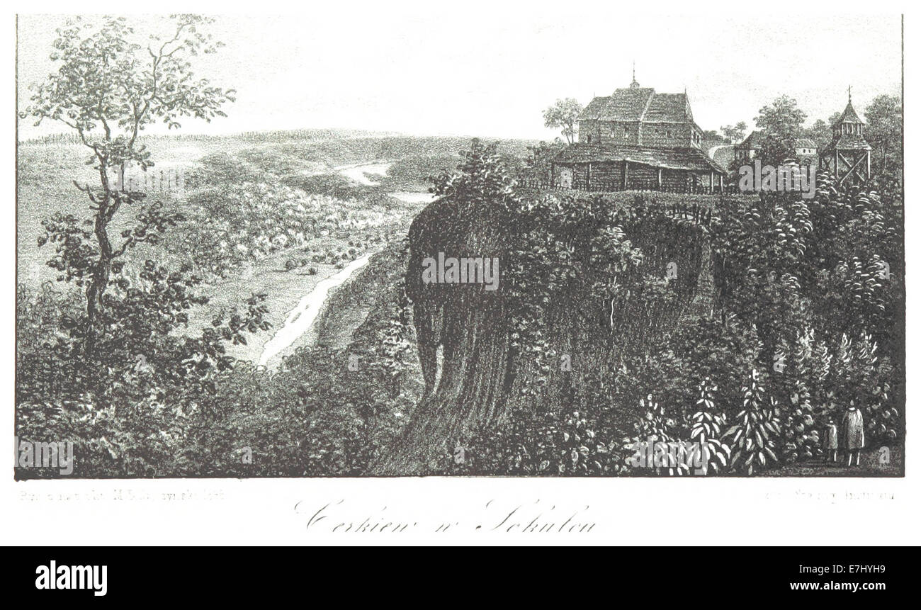 L'opera di Jablonski del 1847 (P.320) documenta la Chiesa di Sokuleu (Cerkiew W Sokuleu) attraverso una mappa dettagliata, un'illustrazione e un testo, offrendo uno sguardo sul patrimonio religioso e culturale della regione. Foto Stock