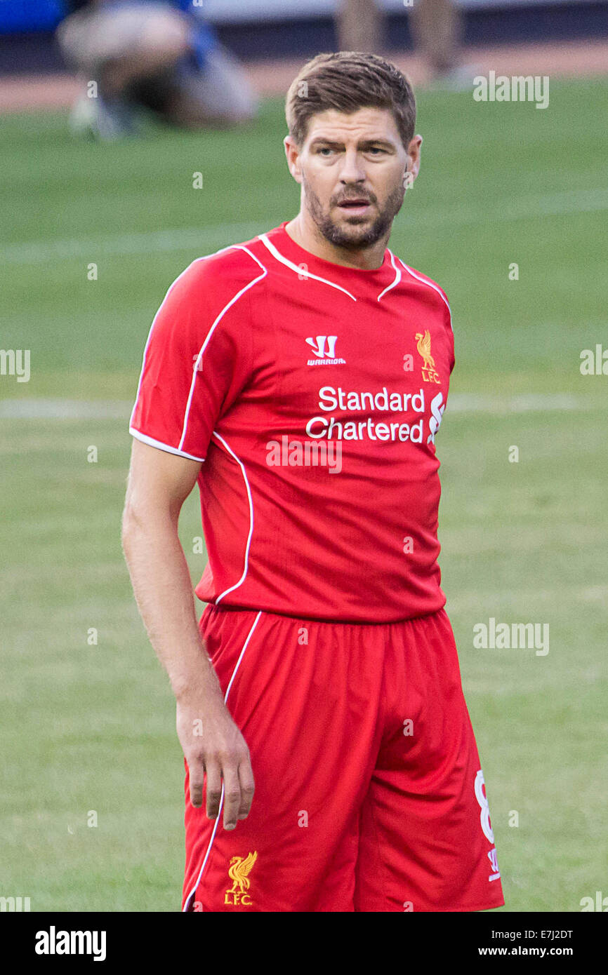 La sua immagine mostra il Liverpool FC e Inghilterra capitano e superstar Steven Gerrard durante il 2014 Guinness intern Champions Cup USA Foto Stock