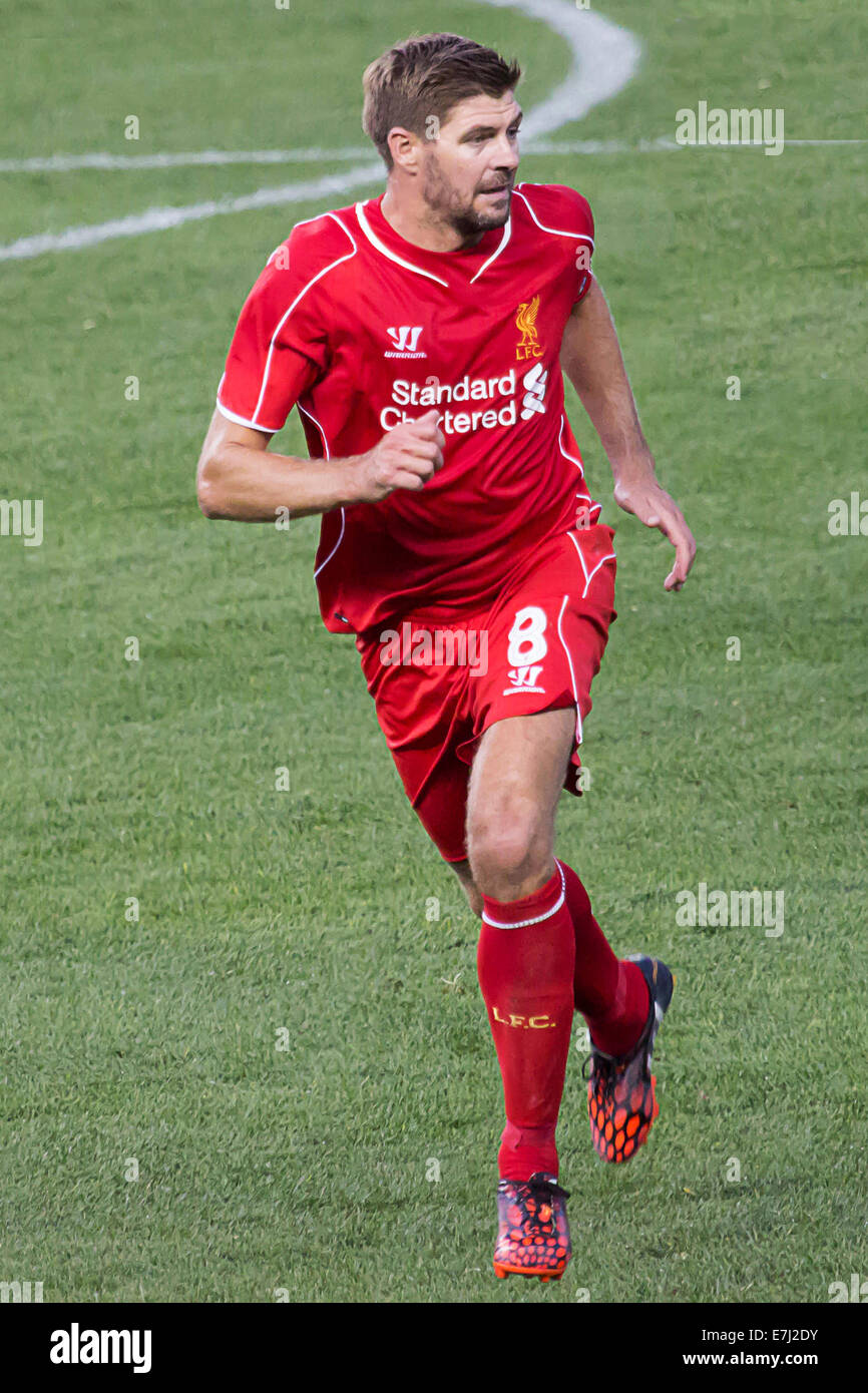 Questa immagine mostra il Liverpool FC e Inghilterra capitano e superstar Steven Gerrard durante il 2014 Guinness intern Champions Cup USA Foto Stock