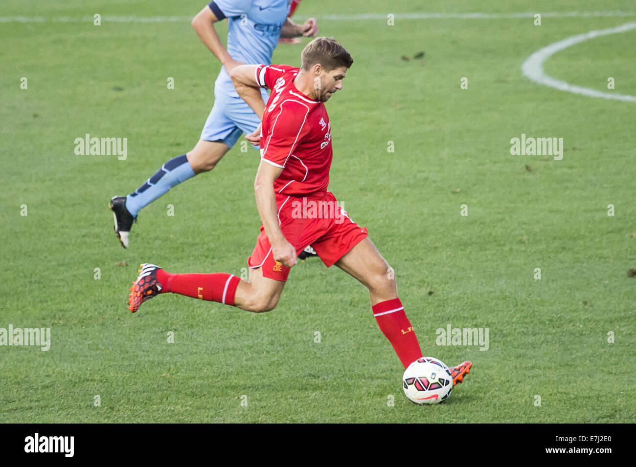 Questa immagine mostra il Liverpool FC e Inghilterra capitano e superstar Steven Gerrard durante il 2014 Guinness intern Champions Cup USA Foto Stock