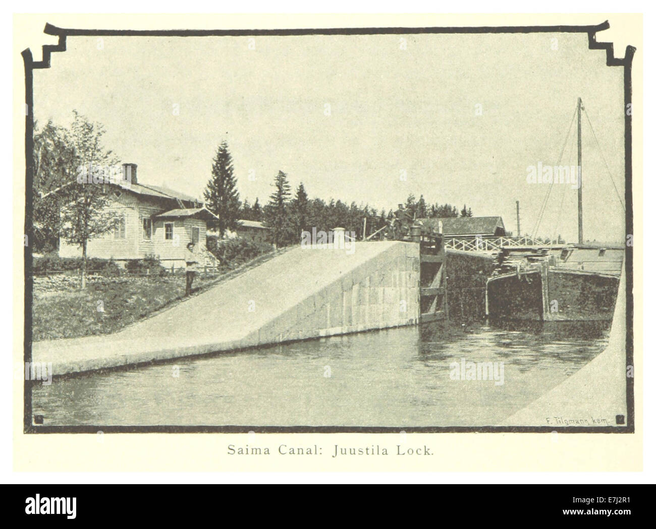 Questa illustrazione del 1894 di Mechelin fornisce una vista dettagliata del canale di Saimaa, offrendo una panoramica della sua ingegneria e importanza nel collegare i laghi finlandesi al Golfo di Finlandia. Foto Stock