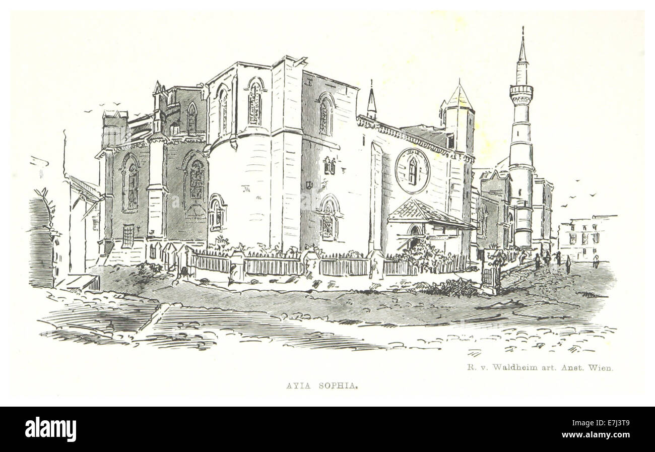 Questa illustrazione del 1881 in *NIVOSIA* raffigura la famosa chiesa bizantina, Hagia Sophia, fornendo una visione storica della grandezza architettonica e del significato culturale della struttura nel XIX secolo. Foto Stock