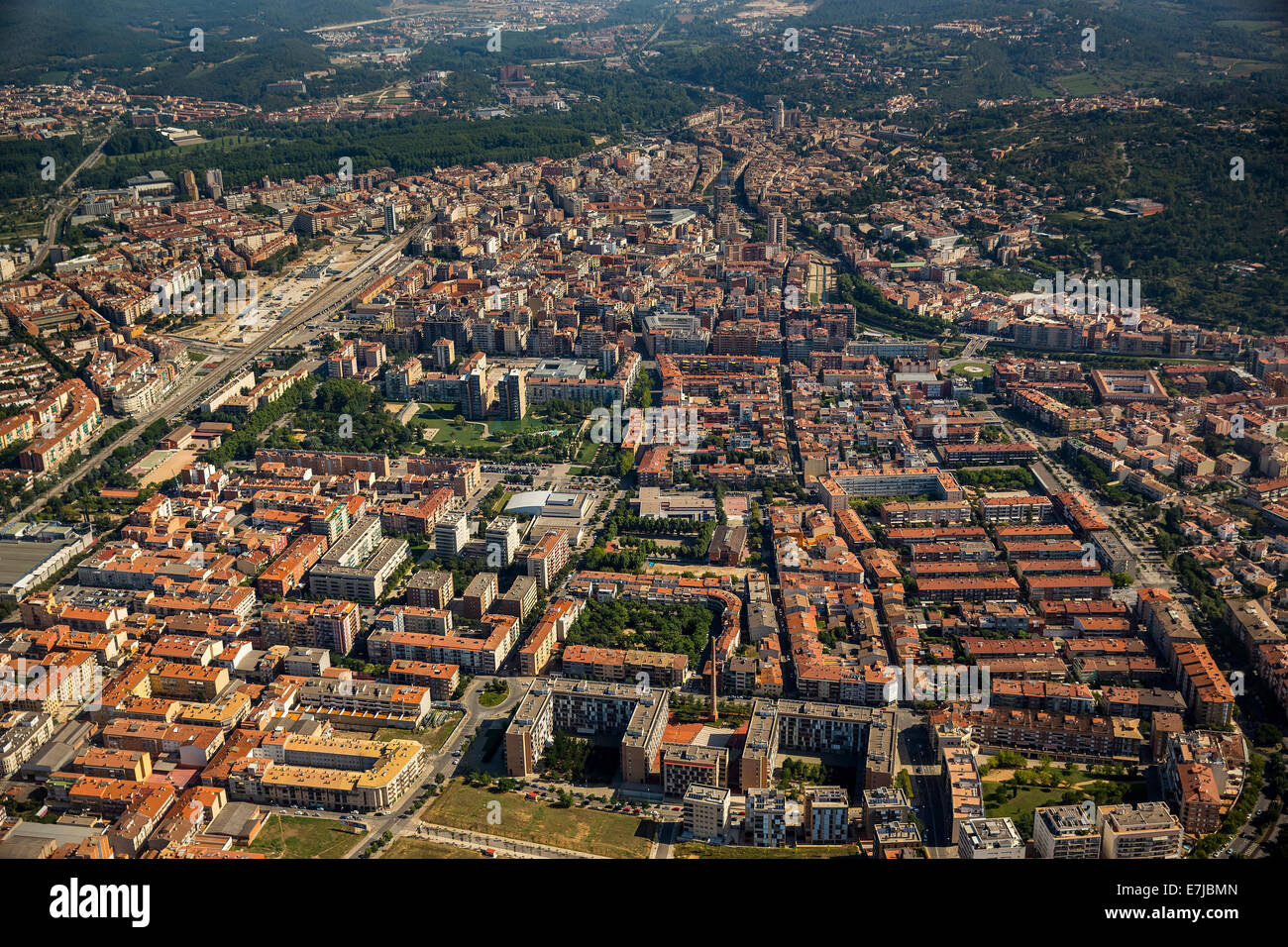Vista aerea, panoramica della città vecchia, Girona, Catalogna, Spagna Foto Stock