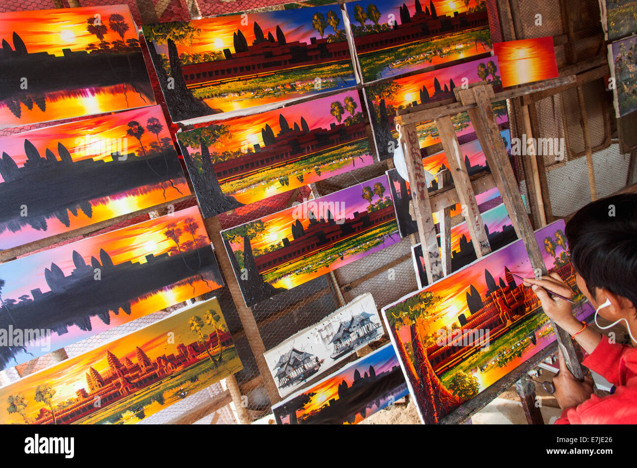 Asia, Cambogia Siem Reap, artigiani, arte, artista, Artwork, pittura, Angkor Wat, Sunrise Foto Stock